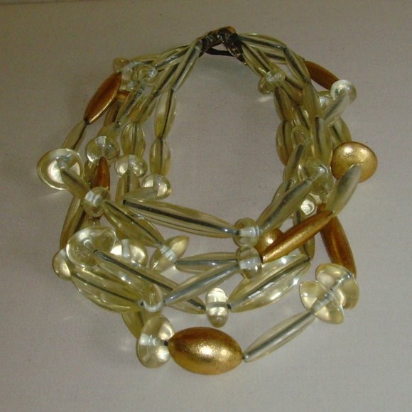 Gerda Lynggaard MONIES Clear Lucite and Gold Leaf Multi-Strand Necklace - Picture 2 of 12